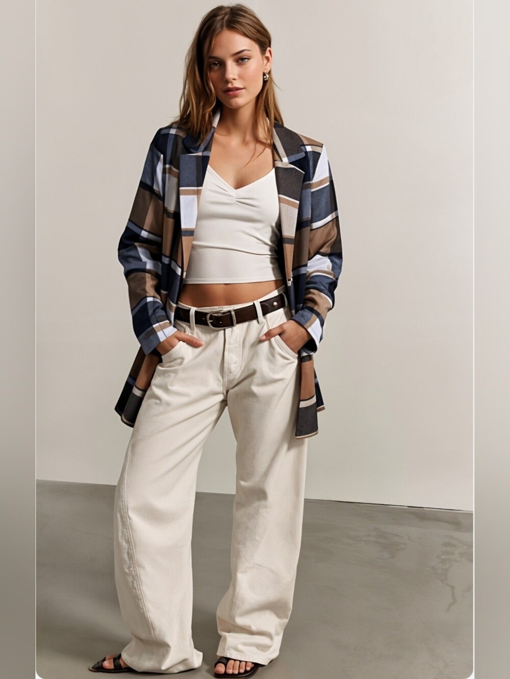 Chicme Brown Plaid Flannel Blazer